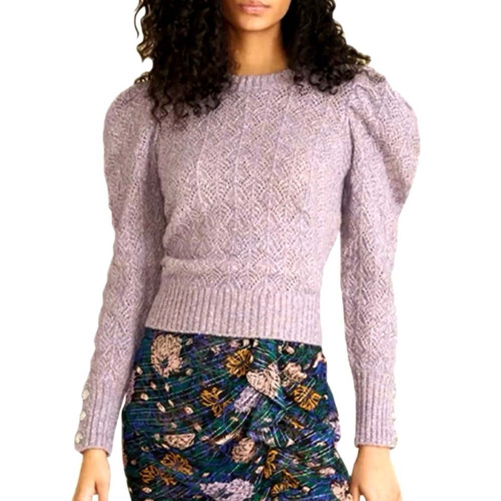 Veronica Beard Novah Puff Sleeve Sweater Womens Size M Lilac Baby Alpaca Blend